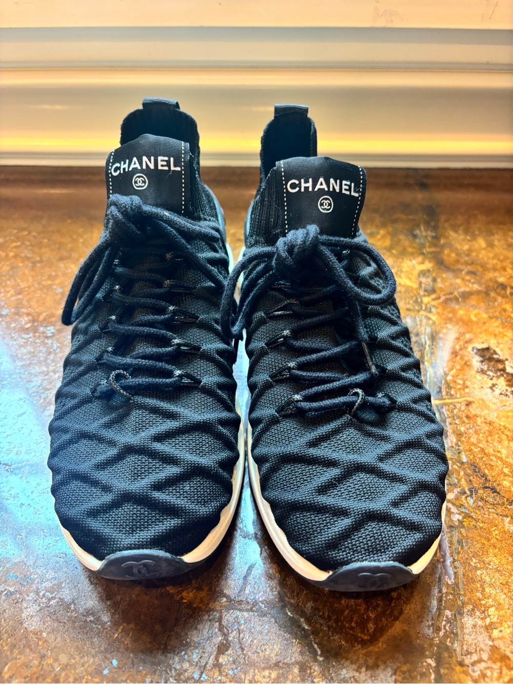 CHANEL Black Knit High-Top Women’s Sneakers